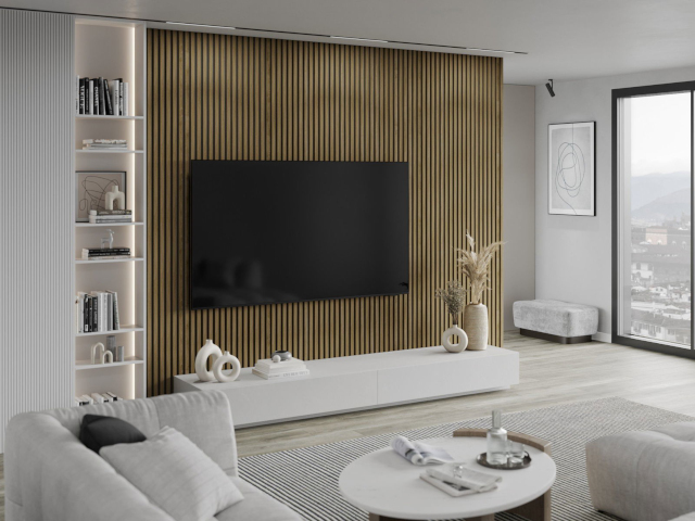 естествени дъбови ламели в хола