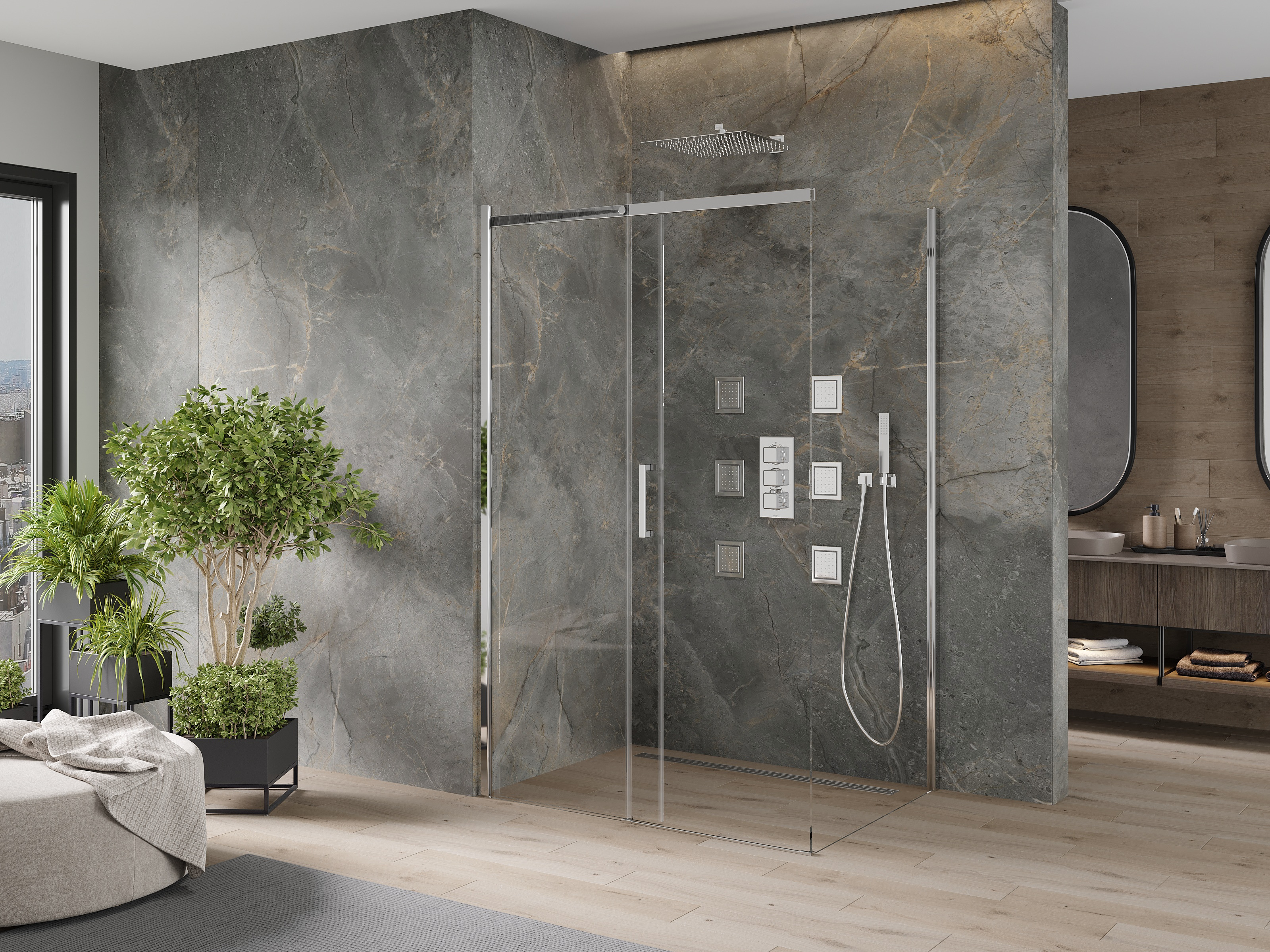 Минималистична душ кабина в камък